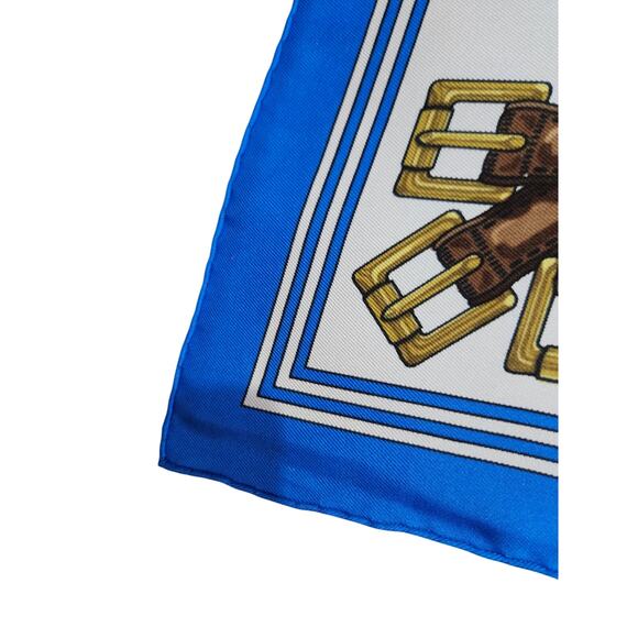 Hermès 1990s Les Sangles J.Metz Silk Scarf Equestrian France 35 in Carre 90 - Picture 6 of 10